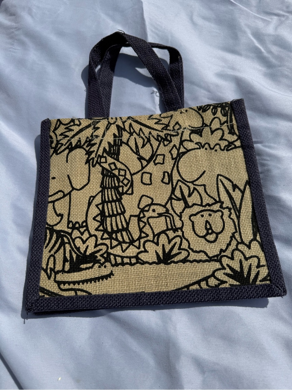 Canvas Jungle Print Mini Tote Bag in Natural and Black